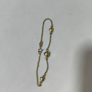 PULSERA TEJIDO ESPECIAL CON CORAZONES 14K 18 CM 1.7 GR (NUEVO)