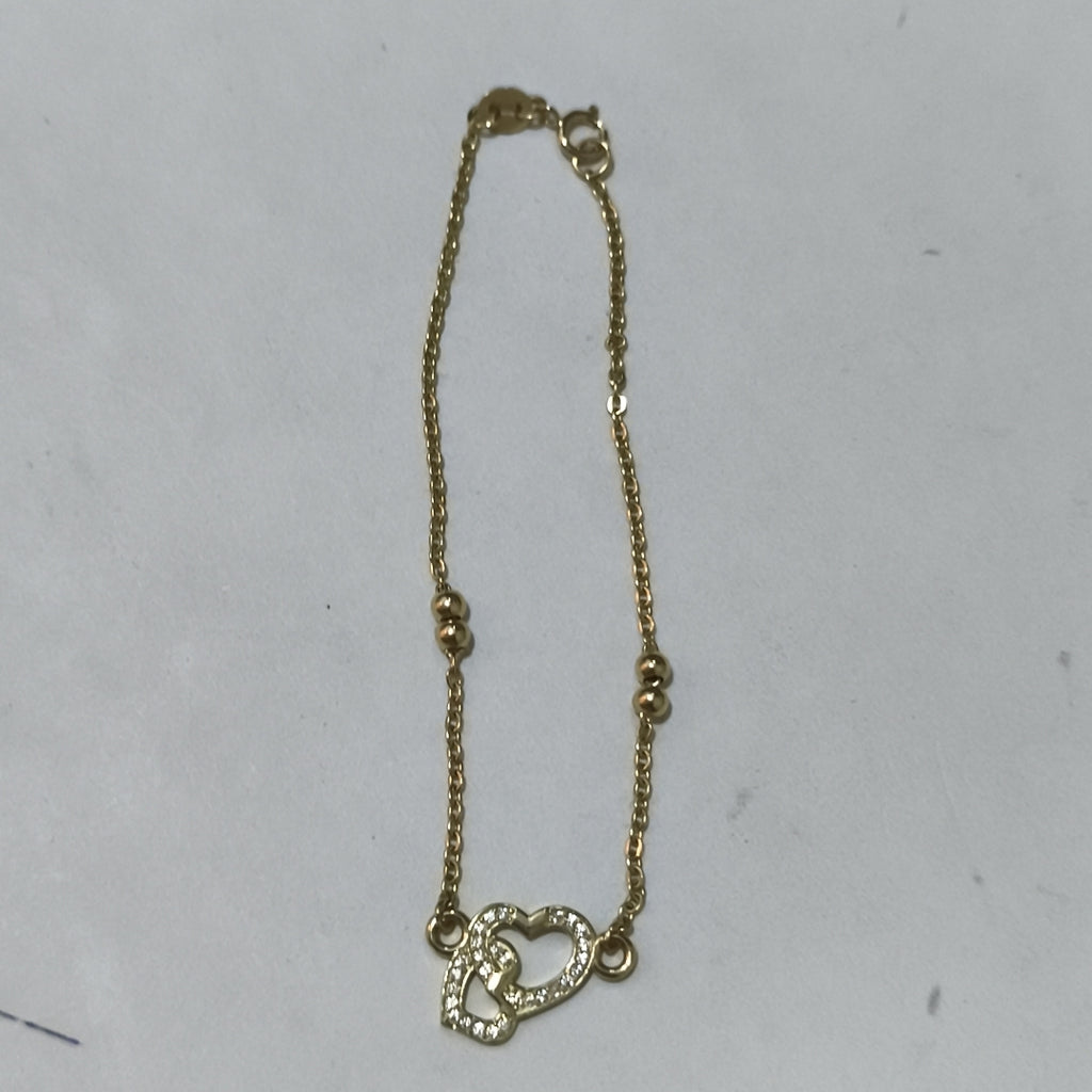 PULSERA TEJIDO ESPECIAL CORAZONES CON CIRCONIAS 14K 18 CM 2.4 GR (NUEVO)