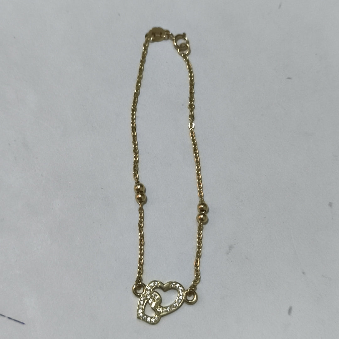 PULSERA TEJIDO ESPECIAL CORAZONES CON CIRCONIAS 14K 18 CM 2.4 GR (NUEVO)