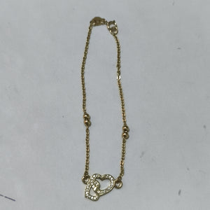 PULSERA TEJIDO ESPECIAL CORAZONES CON CIRCONIAS 14K 18 CM 2.4 GR (NUEVO)