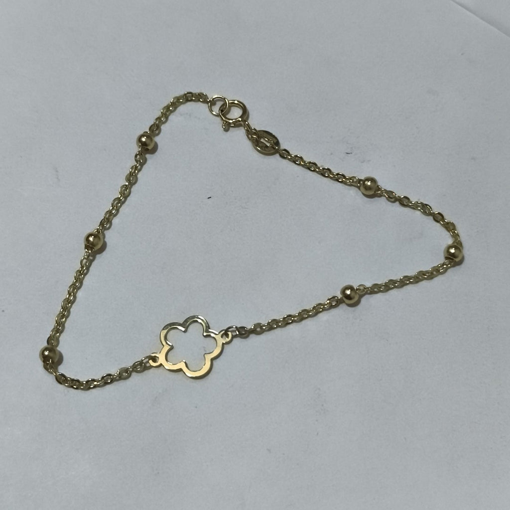 PULSERA TEJIDO ESPECIAL CON FLOR 14K 18 CM 1.6 GR (NUEVO)