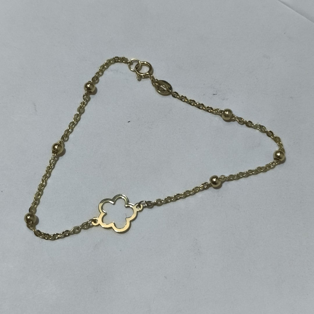PULSERA TEJIDO ESPECIAL CON FLOR 14K 18 CM 1.6 GR (NUEVO)