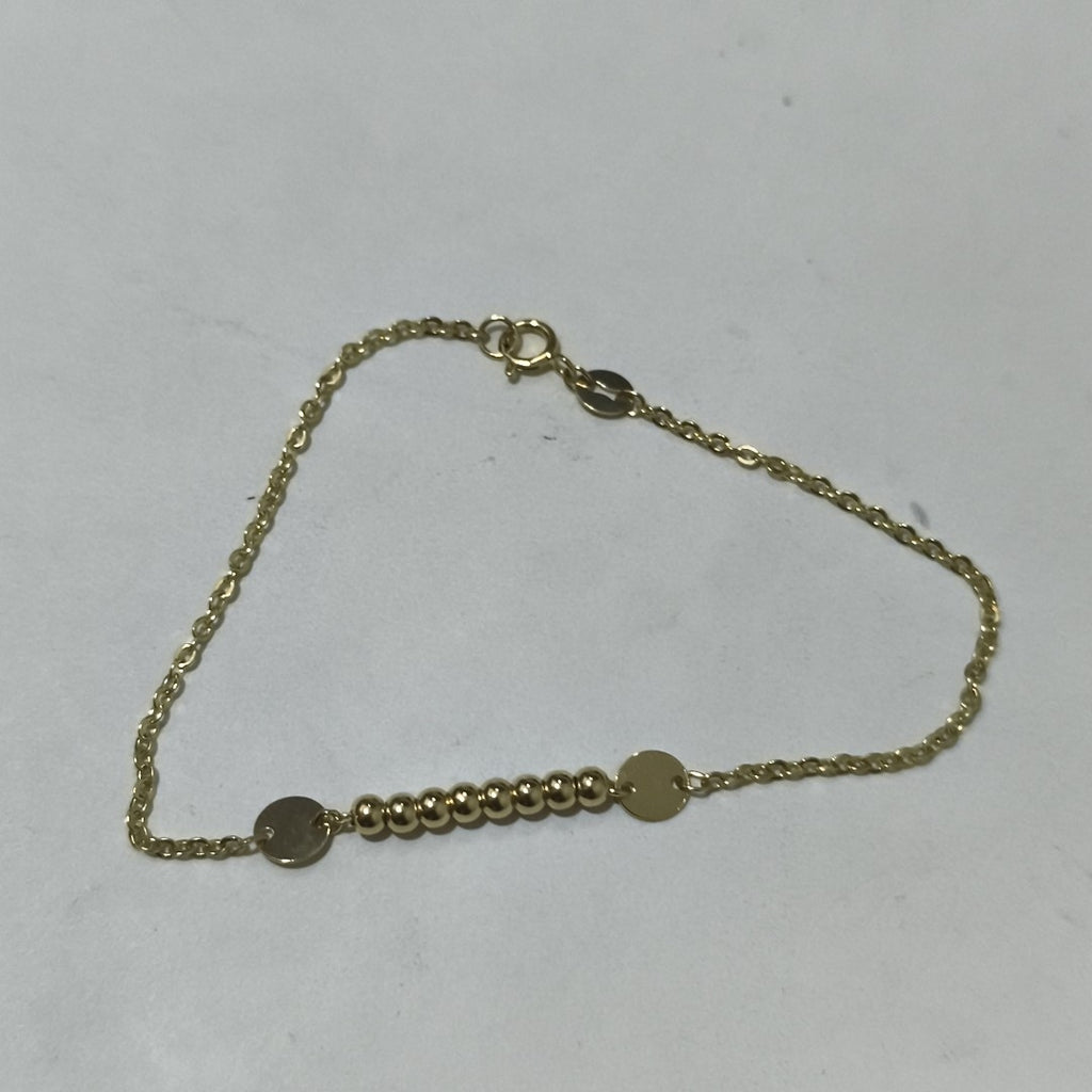 PULSERA TEJIDO ESPECIAL CON BOLITAS 14K 18 CM 1.8 GR (NUEVO)