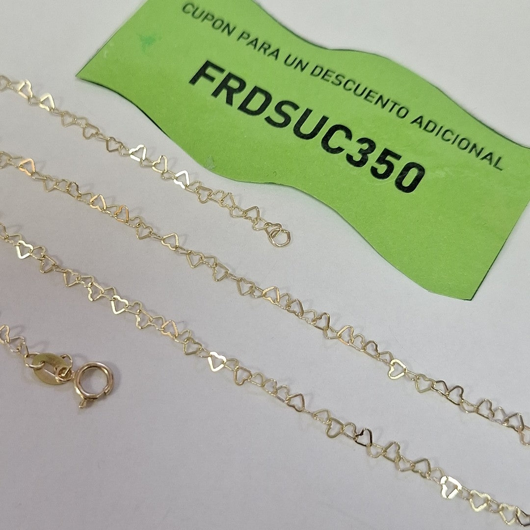 CADENAS TEJIDO CORAZONES ORO 10K 55 CM 1.6 GR (NUEVO)