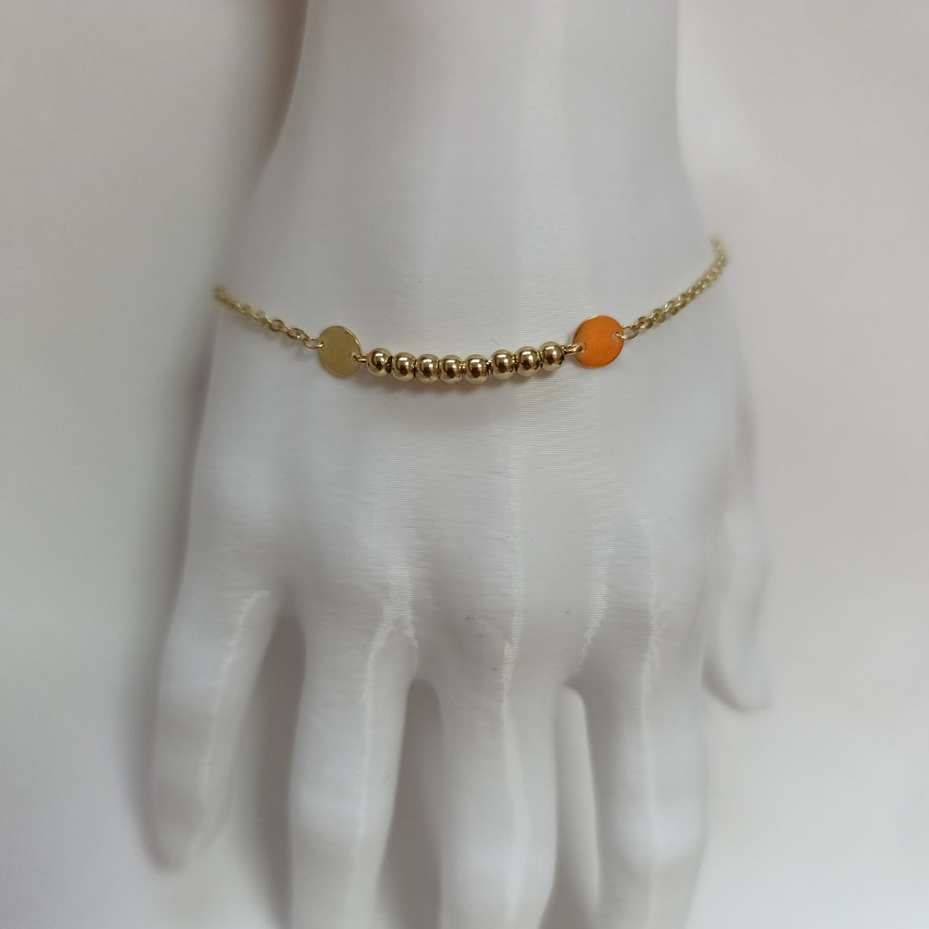 PULSERA TEJIDO ESPECIAL CON BOLITAS 14K 18 CM 1.8 GR (NUEVO)