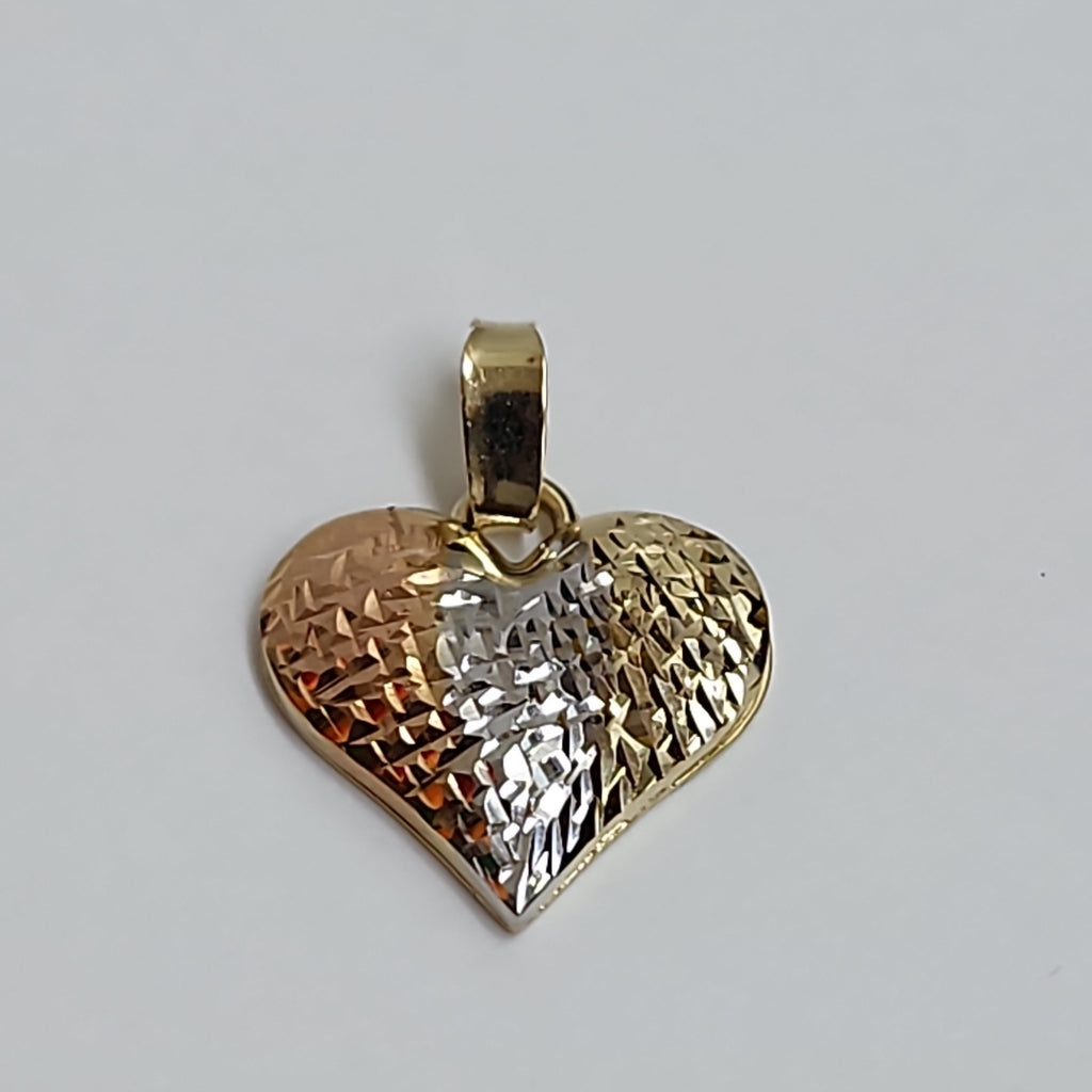DIJE TEJIDO CORAZON LABRADO COMBINADO 14K 1.2 GR (NUEVO)