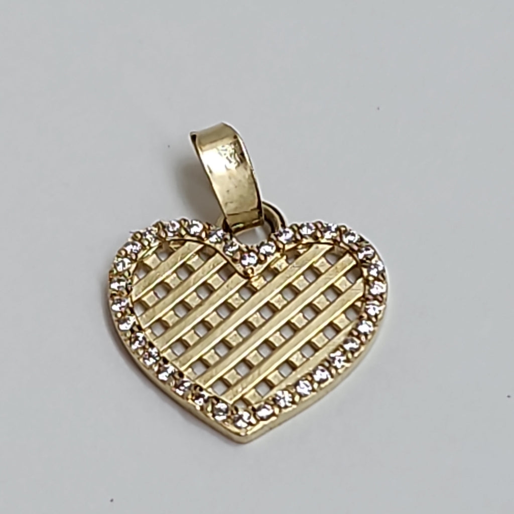 DIJE TEJIDO CORAZON CON CERCO DE CIRCONIAS 14K 1.2 GR (NUEVO)