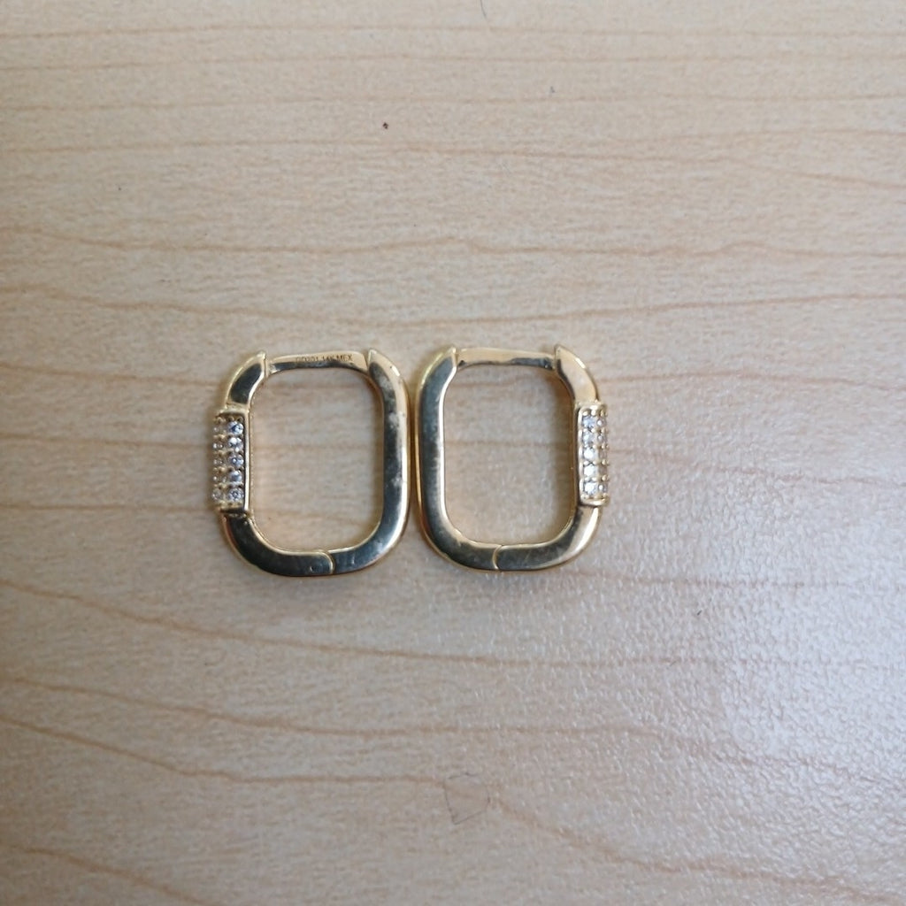 ARETES HUGGIES OVALADA C CIRCONIAS 14K 2.5 GR (NUEVO)