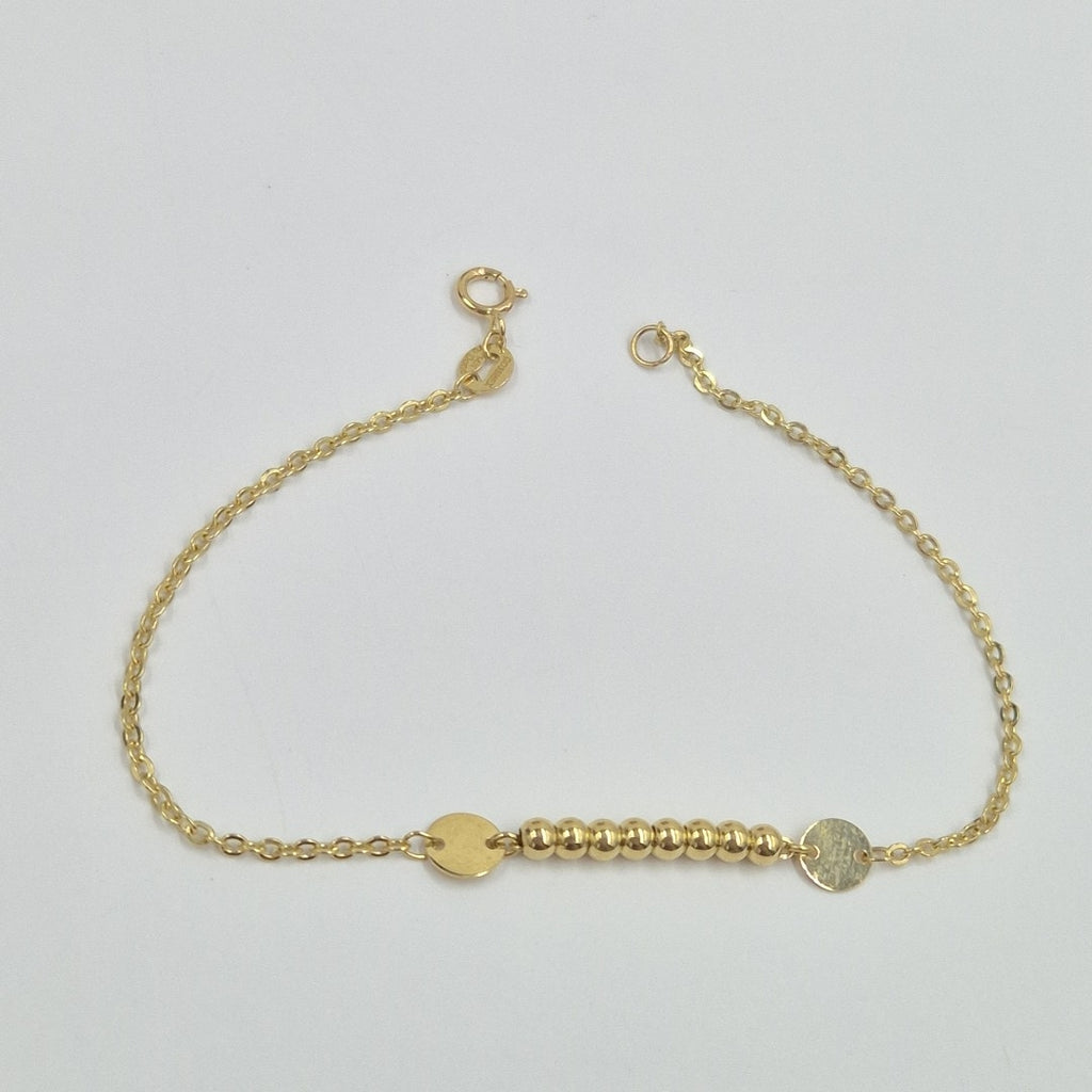 PULSERA TEJIDO ESPECIAL CON BOLITAS 14K 18 CM 1.8 GR (NUEVO)