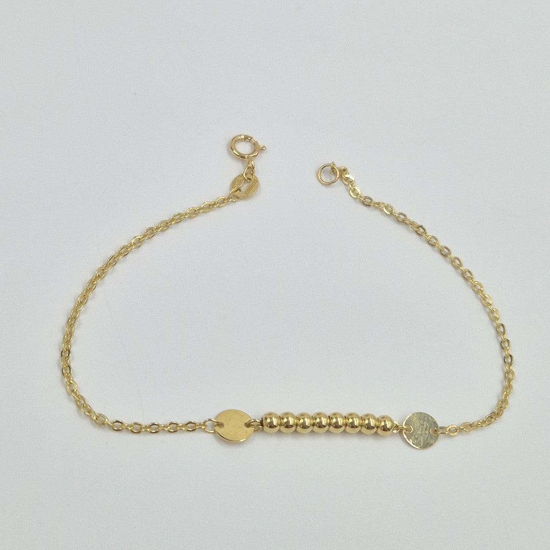 PULSERA TEJIDO ESPECIAL CON BOLITAS 14K 18 CM 1.8 GR (NUEVO)