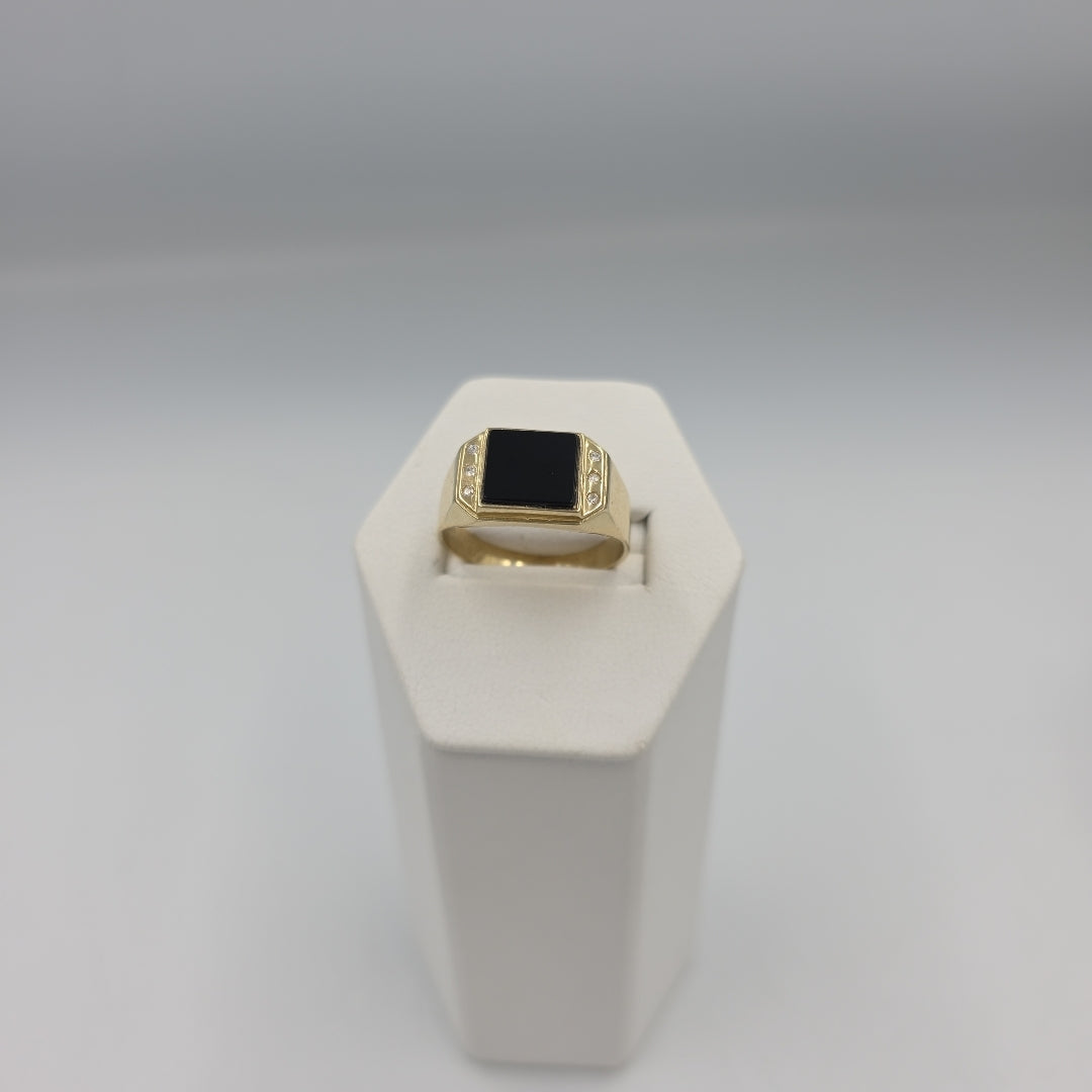 ANILLOS CON ONIX Y CIRCONIAS 10K TALLA 10 3.8 GR (NUEVO)