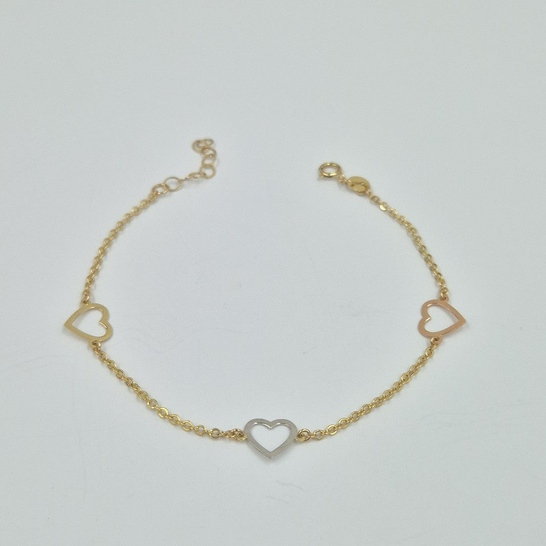 PULSERA ESPECIAL CON CORAZONES CONBINADOS 14K 18 CM 1.7 GR (NUEVO)