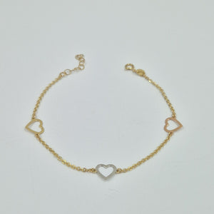 PULSERA ESPECIAL CON CORAZONES CONBINADOS 14K 18 CM 1.7 GR (NUEVO)