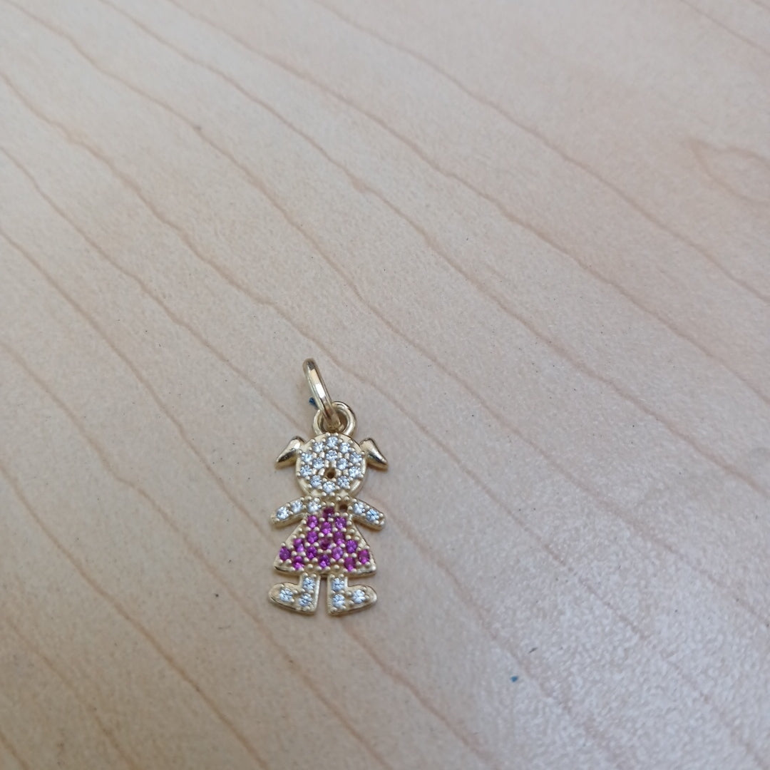 DIJE NIÑA CON CIRCONIAS Y PIEDRAS DE COLOR 10K 1.1 GR (NUEVO)