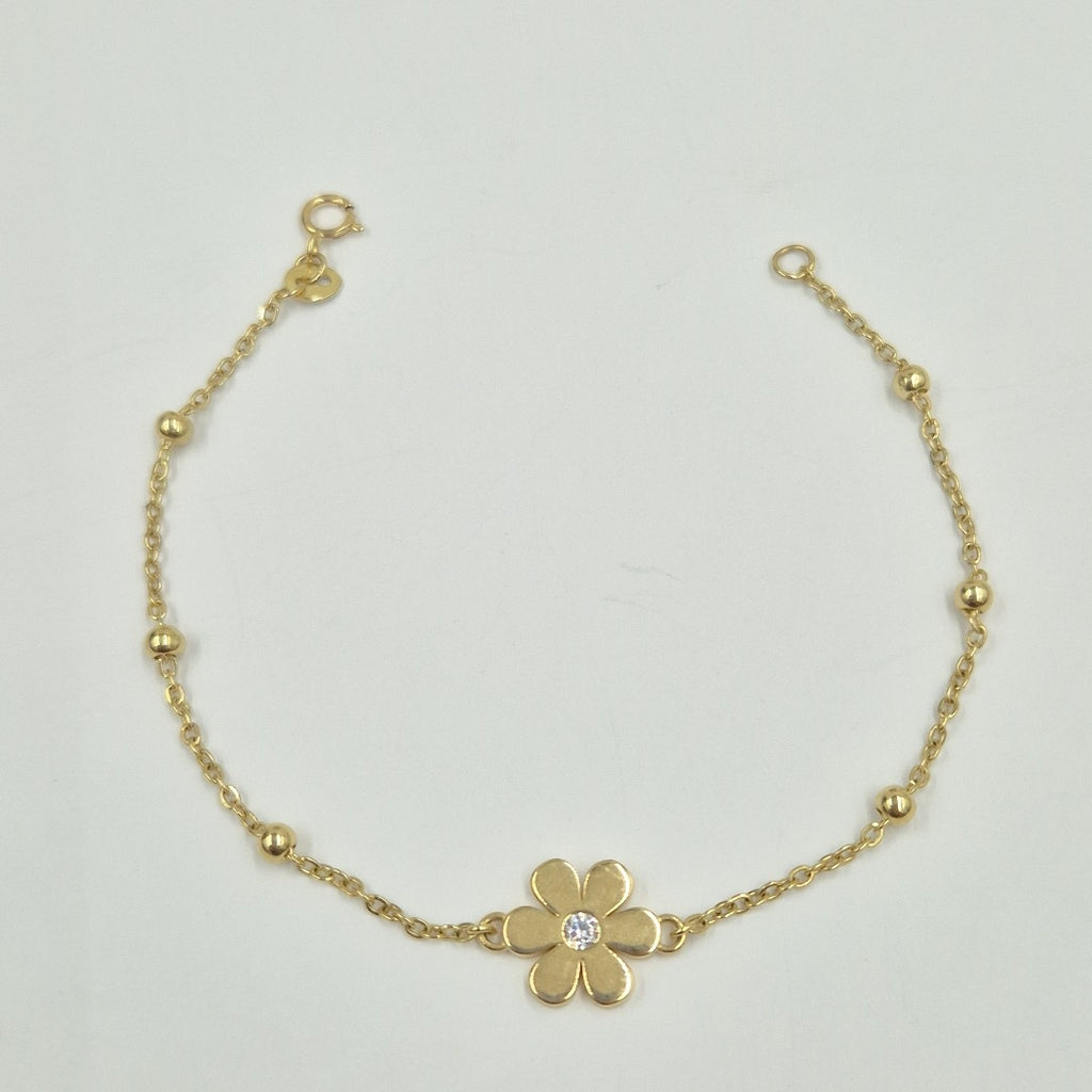 PULSERA TEJIDO ESPECIAL FLOR CON CIRCONIA 14K 18 CM 2.4 GR (NUEVO)