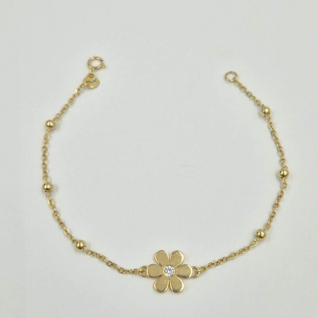 PULSERA TEJIDO ESPECIAL FLOR CON CIRCONIA 14K 18 CM 2.4 GR (NUEVO)