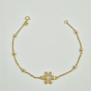 PULSERA TEJIDO ESPECIAL FLOR CON CIRCONIA 14K 18 CM 2.4 GR (NUEVO)