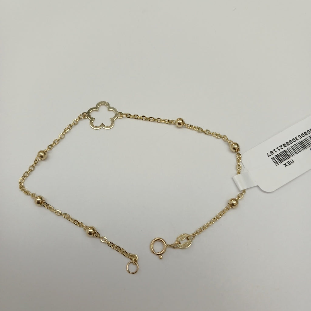 PULSERA TEJIDO ESPECIAL CON FLOR 14K 18 CM 1.6 GR (NUEVO)