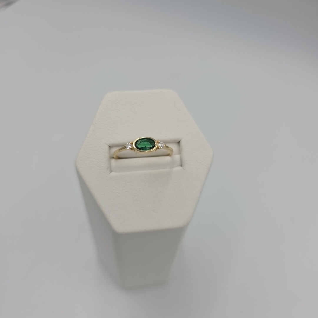 ANILLOS TEJIDO ANILLITO C CIRCONIAS Y PIEDRA VERDE 14K 7 1.2 GR (NUEVO)