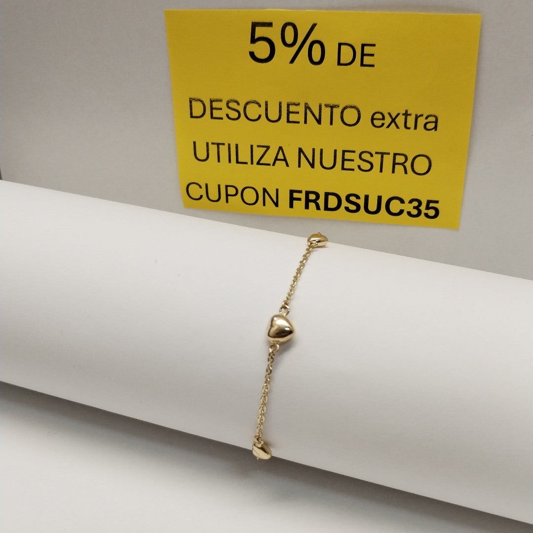 PULSERA TEJIDO ESPECIAL CON CORAZONES 14K 18 CM 1.7 GR (NUEVO)