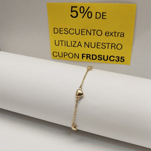 PULSERA TEJIDO ESPECIAL CON CORAZONES 14K 18 CM 1.7 GR (NUEVO)