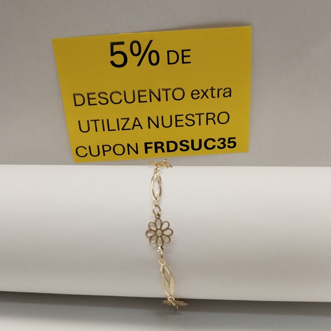PULSERA ESPECIAL CON FLORES 14K 18 CM 2.6 GR (NUEVO)