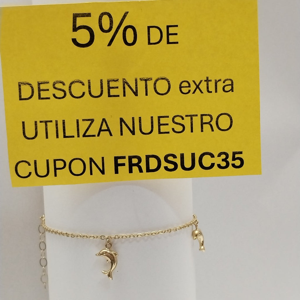 PULSERA ESPECIAL CON DIJES DELFINES 10K 18 CM 1.9 GR (NUEVO)