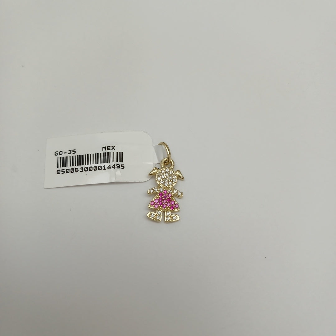 DIJE NIÑA CON CIRCONIAS Y PIEDRAS DE COLOR 10K 1 GR (NUEVO)
