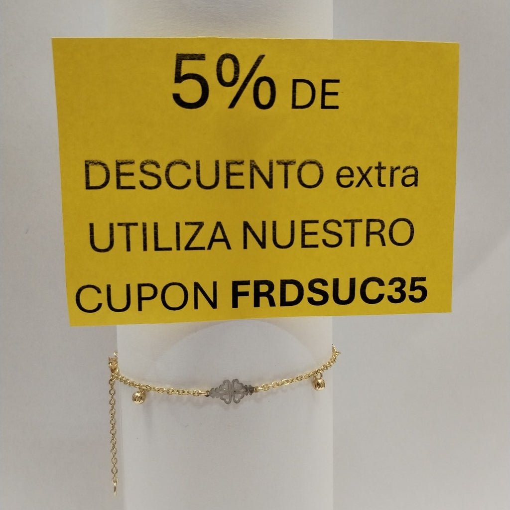 PULSERA ESPECIAL CON TREBOL 14K 18 CM 1.8 GR (NUEVO)