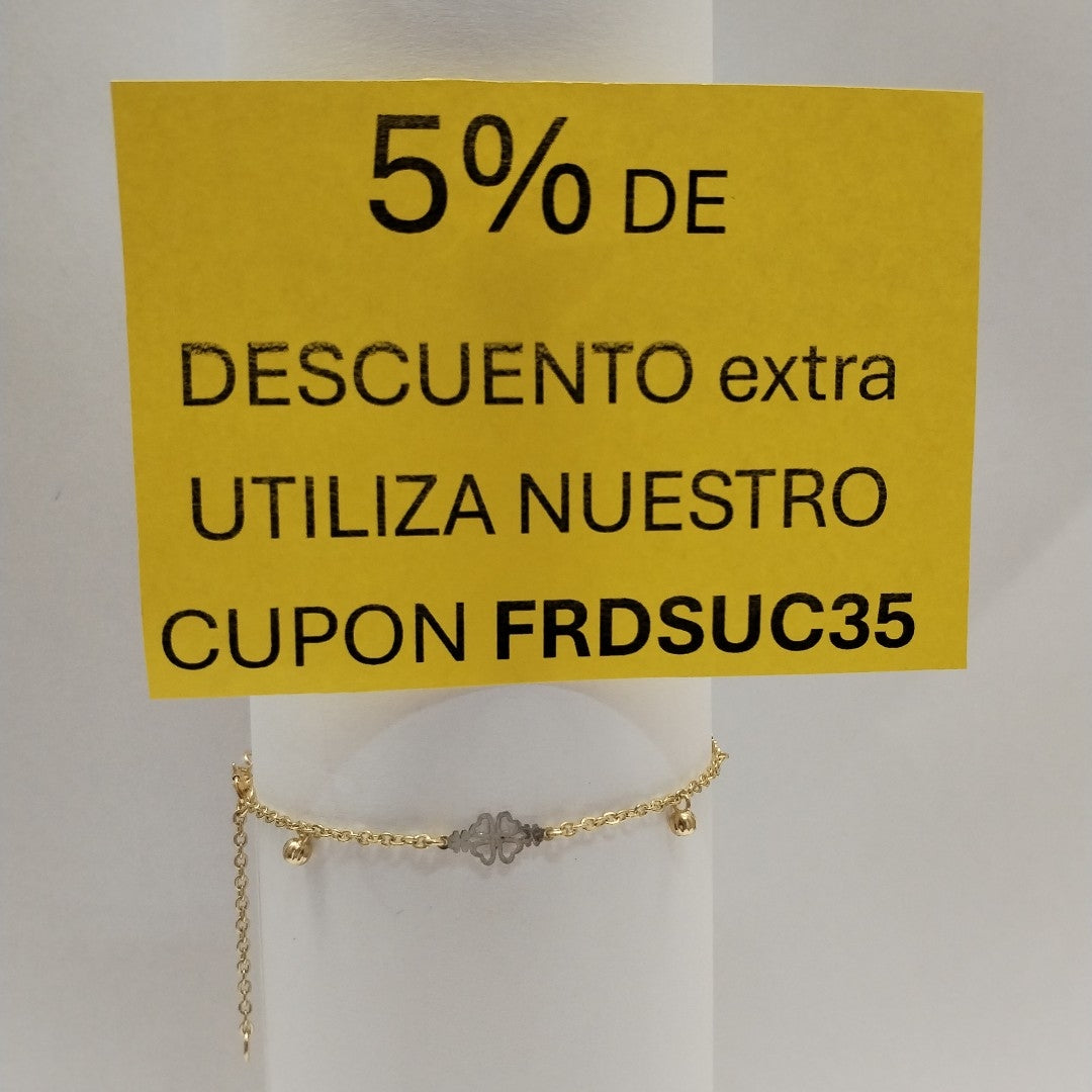 PULSERA ESPECIAL CON TREBOL 14K 18 CM 1.8 GR (NUEVO)