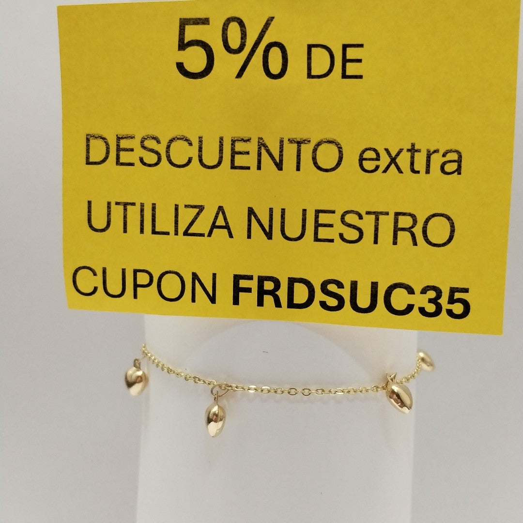 PULSERA ESP CON FIG CORAZONES 14K 18 CM 1.8 GR (NUEVO)