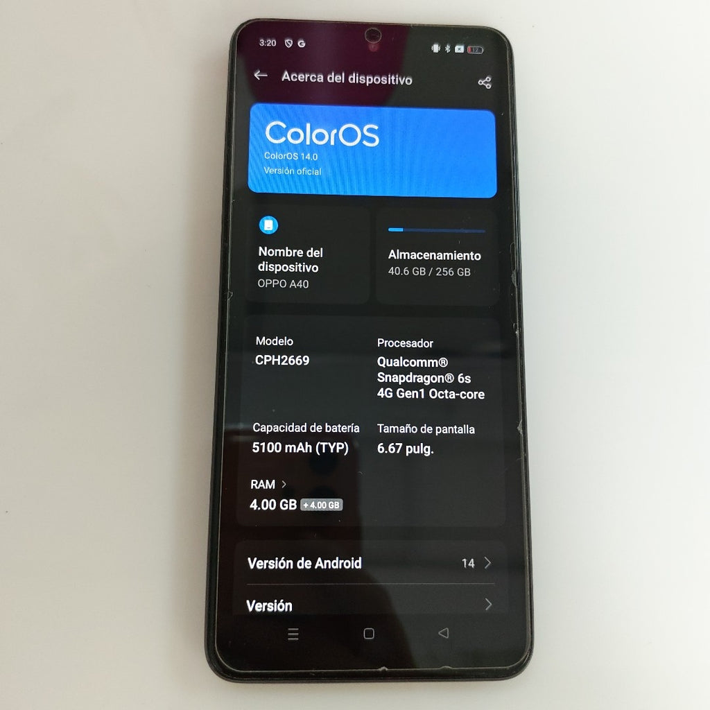 CELULAR OPPO A40 CPH2669 (2024) 256 GB 4 GB RAM (SEMINUEVO)