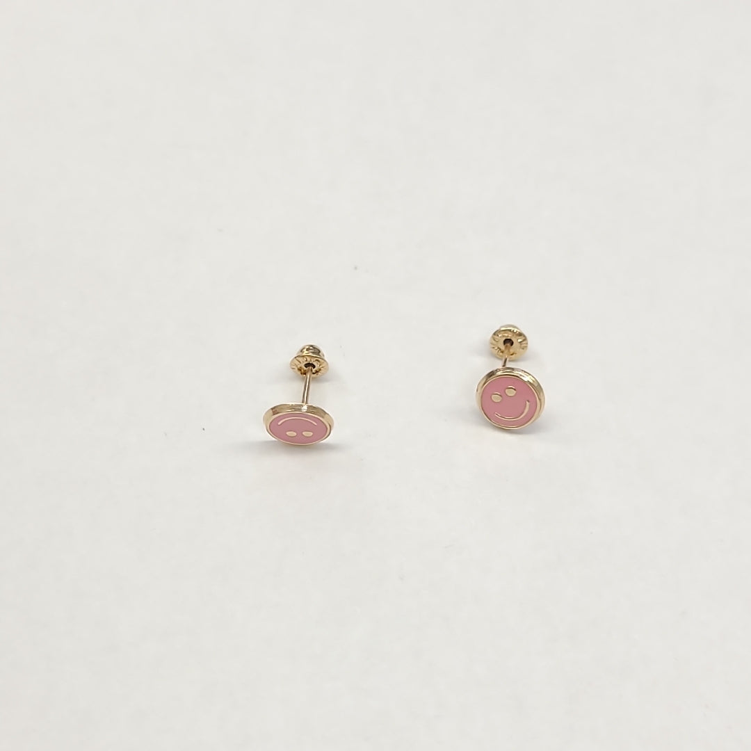 BROQUELES BROQUEL FIG SONRISA ESMALTE ROSA 14K 0.1696 GR (NUEVO)