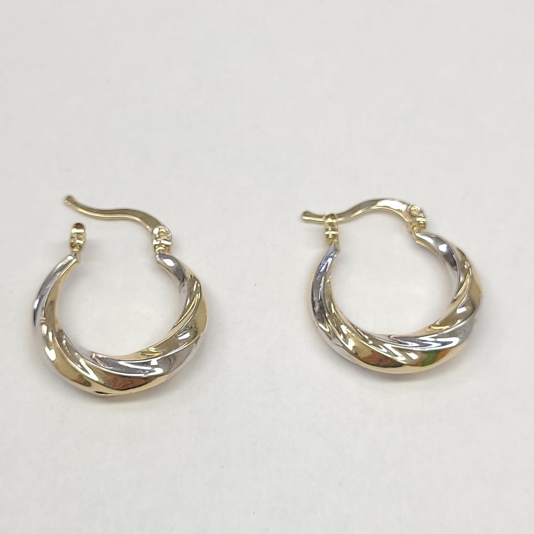 ARETES TEJIDO ARRACADA TRENZADA COMBINADA 14K 1.8 GR (NUEVO)