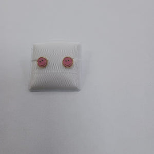 BROQUELES BROQUEL FIG SONRISA ESMALTE ROSA 14K 0.1696 GR (NUEVO)