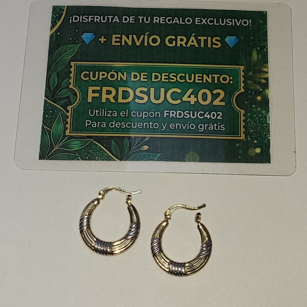 ARETES TEJIDO ARRACADAS COMBINADAS HUECAS 14K 1.9 GR (NUEVO)