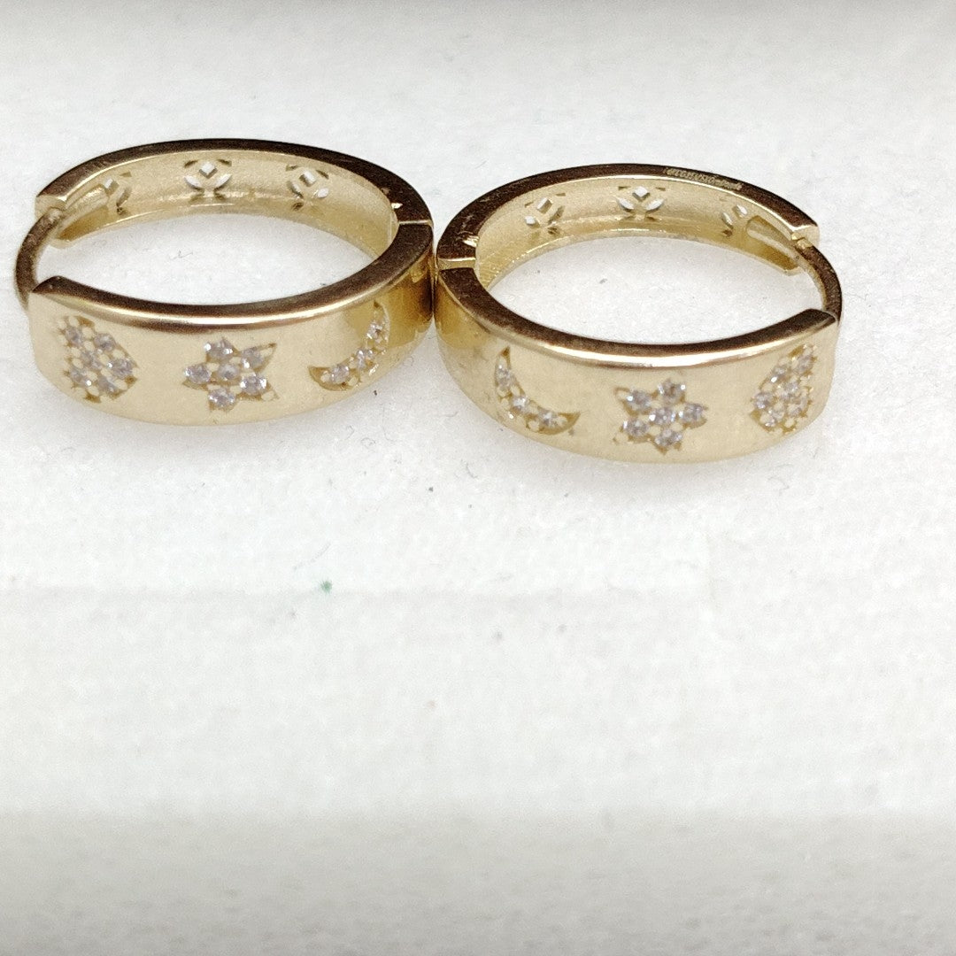 ARETES TEJIDO HUGGIES CON CIRCONIAS 14K 2.9 GR (NUEVO)