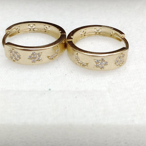 ARETES TEJIDO HUGGIES CON CIRCONIAS 14K 2.9 GR (NUEVO)