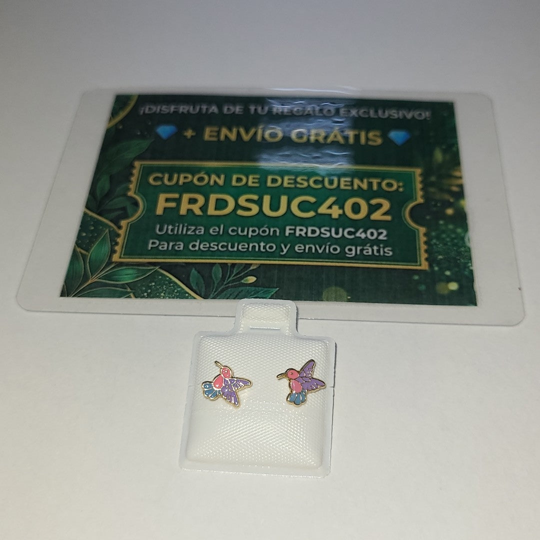 BROQUELES BROQUEL FIG COLIBRI ESMALTE ROSA 14K 0.2138 GR (NUEVO)