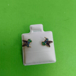BROQUELES BROQUEL FIG COLIBRI ESMALTE AZUL 14K 0.2138 GR (NUEVO)