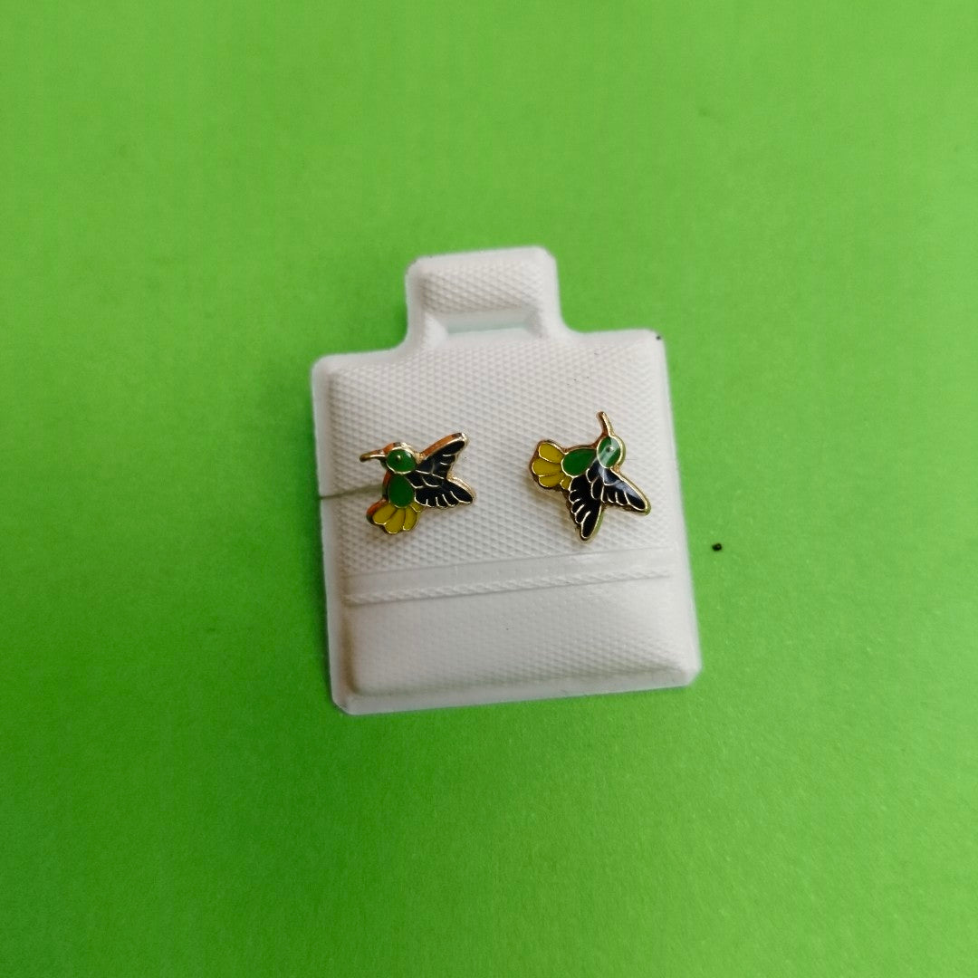 BROQUELES BROQUEL FIG COLIBRI ESMALTE VERDE 14K 0.2138 GR (NUEVO)