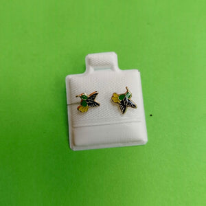 BROQUELES BROQUEL FIG COLIBRI ESMALTE VERDE 14K 0.2138 GR (NUEVO)