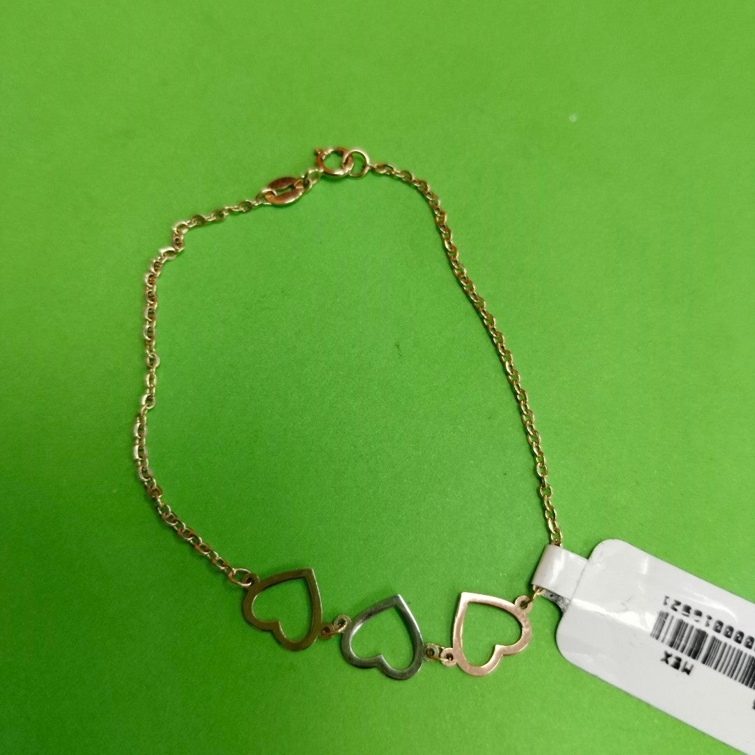 PULSERA ESPECIAL CON CORAZONES 14K 18 CM 1.4 GR (NUEVO)