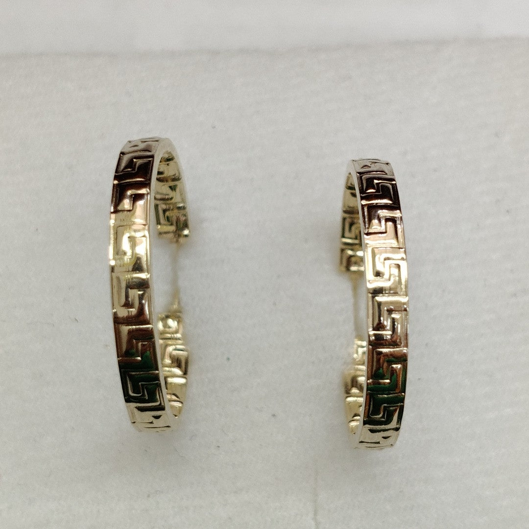 ARETES TEJIDO ARRACADA CON GRECAS 14K 2.7 GR (NUEVO)