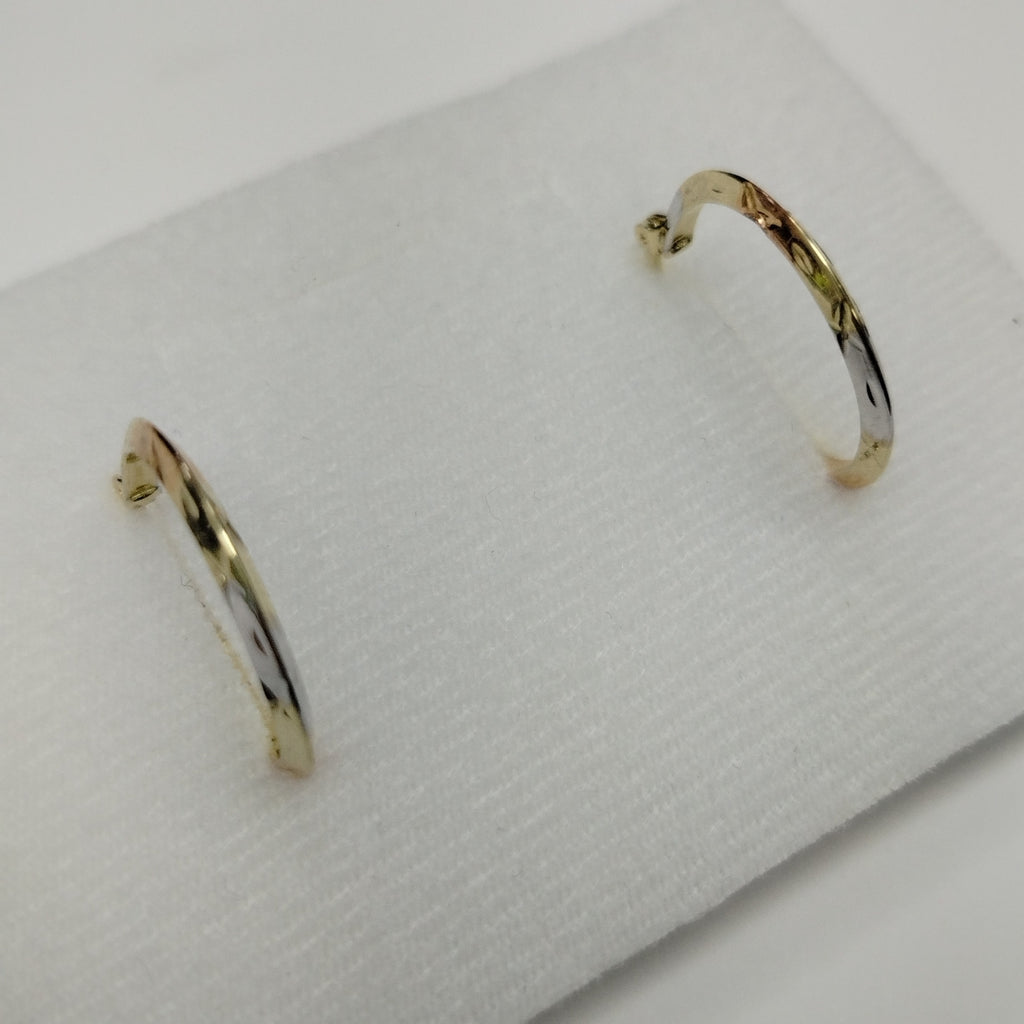 ARETES TEJIDO ARRACADAS BISELADAS COMBINADAS 14K 1.4 GR (NUEVO)
