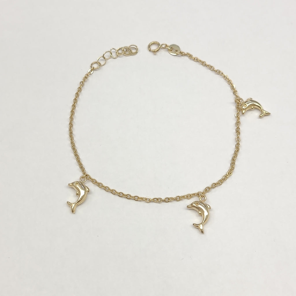PULSERA ESPECIAL CON DIJES DELFINES 10K 18 CM 2 GR (NUEVO)