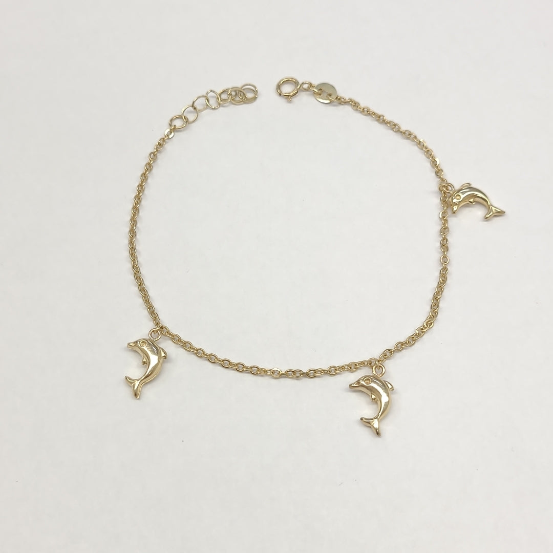 PULSERA ESPECIAL CON DIJES DELFINES 10K 18 CM 2 GR (NUEVO)