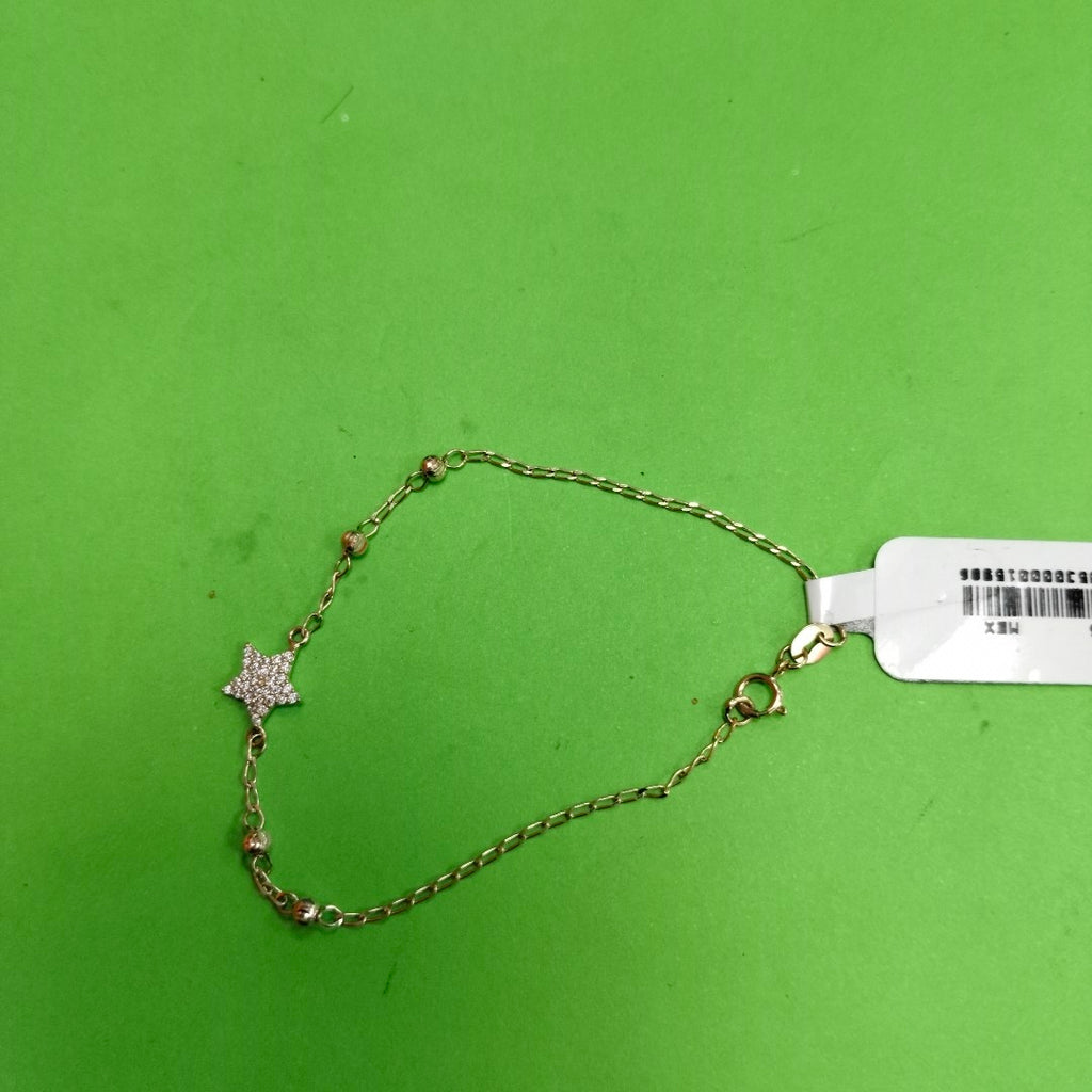 PULSERA ESPECIAL CON ESTRELLA Y CIRCONIAS 14K 18 CM 1.5 GR (NUEVO)