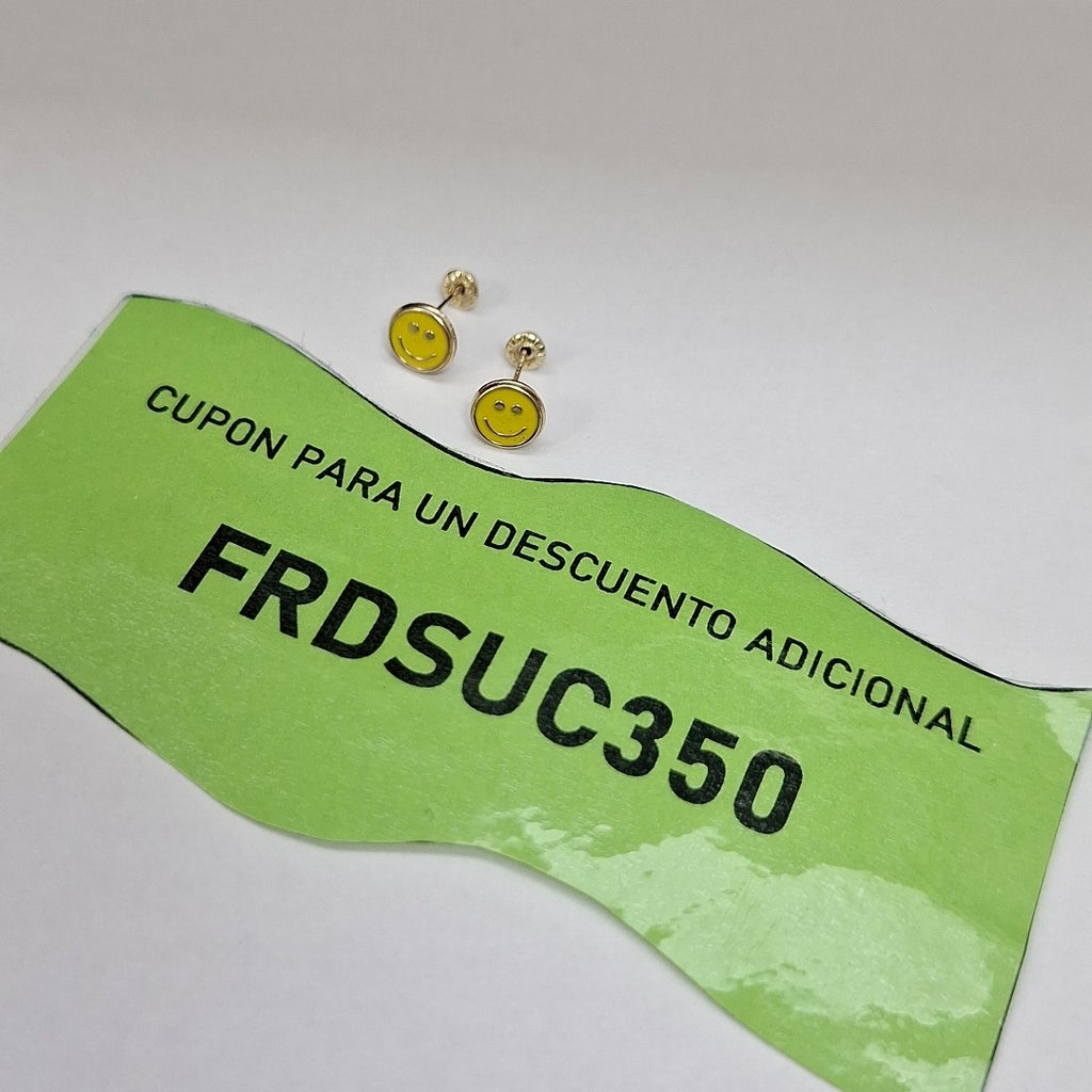 BROQUELES BROQUEL FIG SONRISA ESMALTE AMARILLO 14K 0.2074 GR (NUEVO)