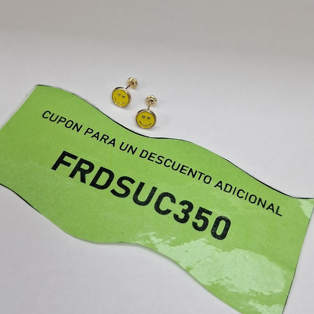 BROQUELES BROQUEL FIG SONRISA ESMALTE AMARILLO 14K 0.2074 GR (NUEVO)